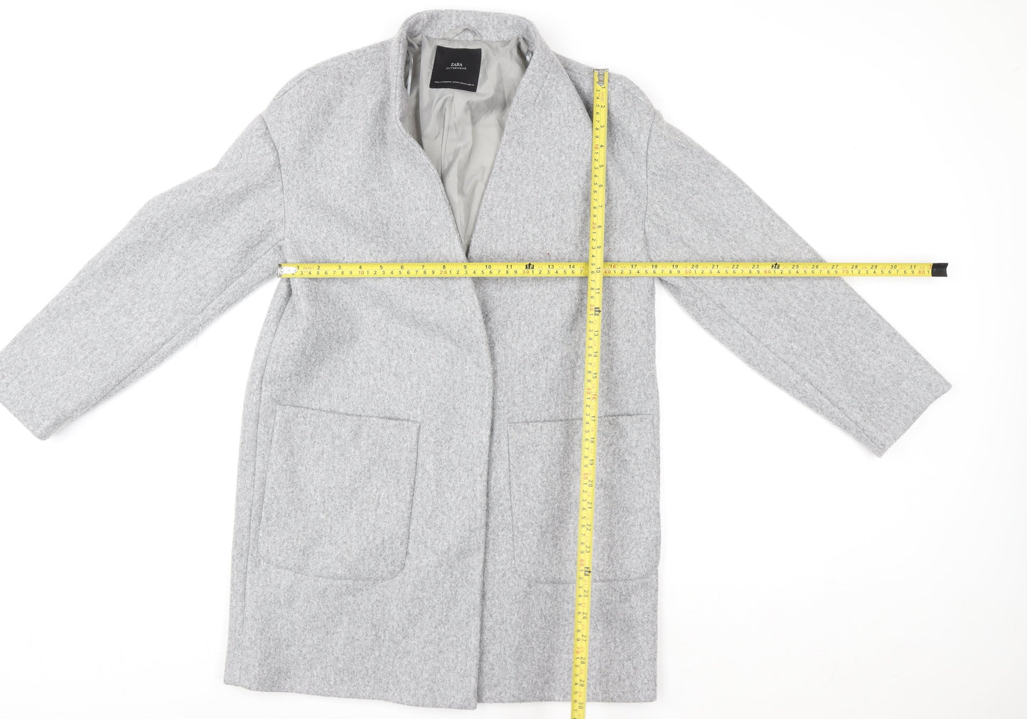 Zara Women Grey Wool Blend Mid-Length Open Coat XS