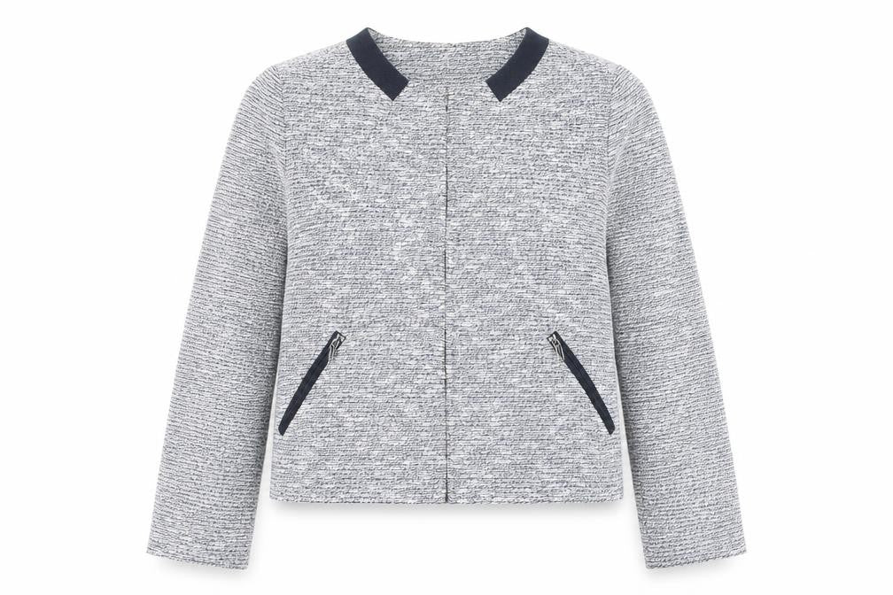 Marks & Spencer Women Blue Tweed Zip Jacket Size 8