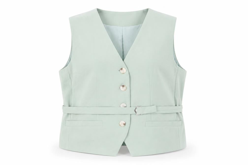 Katch Me Womens Green Belted Button Waistcoat XL Elegant Smart