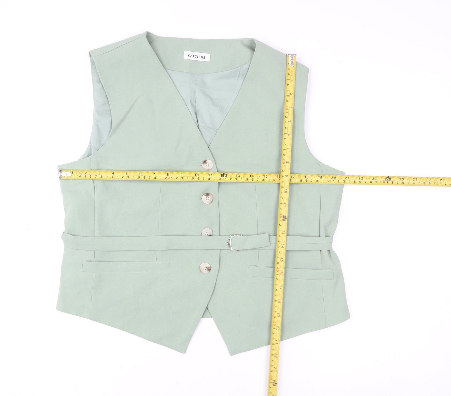Katch Me Womens Green Belted Button Waistcoat XL Elegant Smart