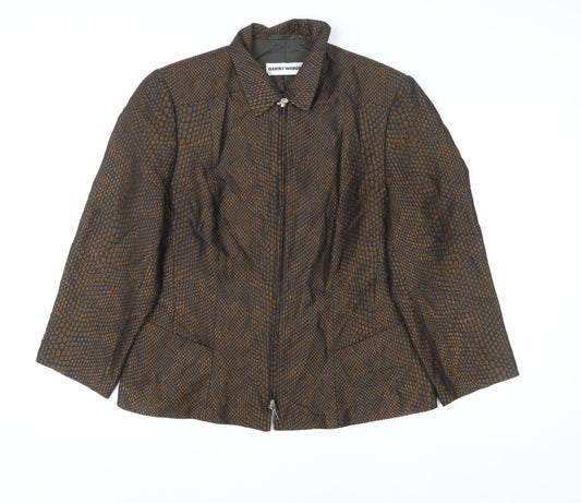 Gerry Weber Women's Brown Geometric Zip Up Jacket Size 46 Regular