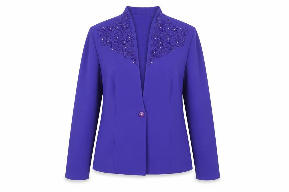 Mark Edwards Womens Purple Size 16 Embellished One Button Suit Jacket