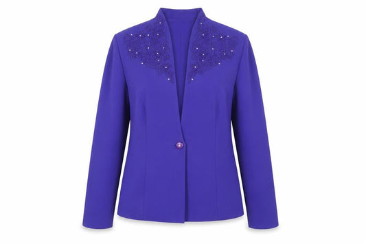 Mark Edwards Womens Purple Size 16 Embellished One Button Suit Jacket