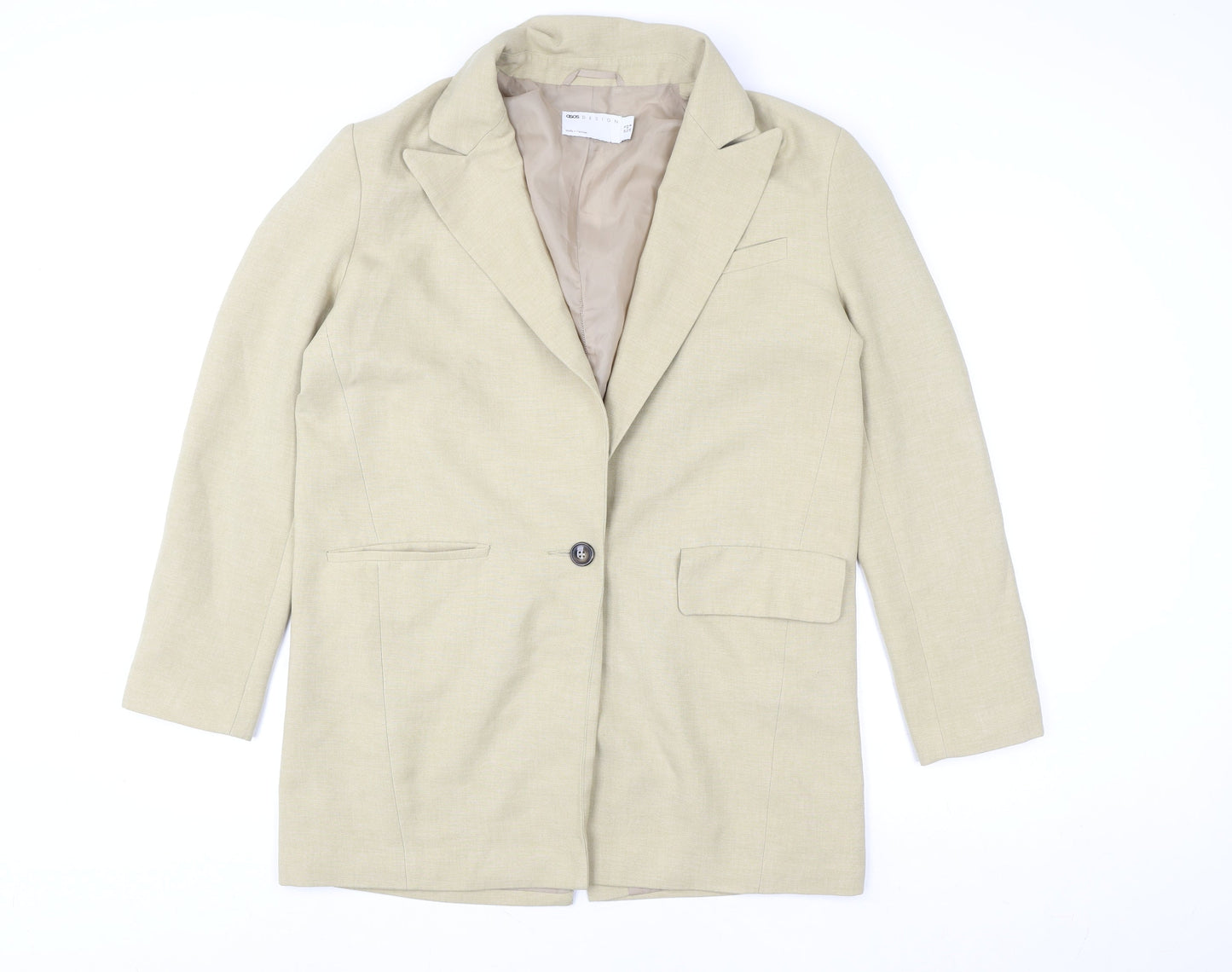 ASOS DESIGN Women Beige Blazer Jacket UK 12 Regular Fit Single-Breasted