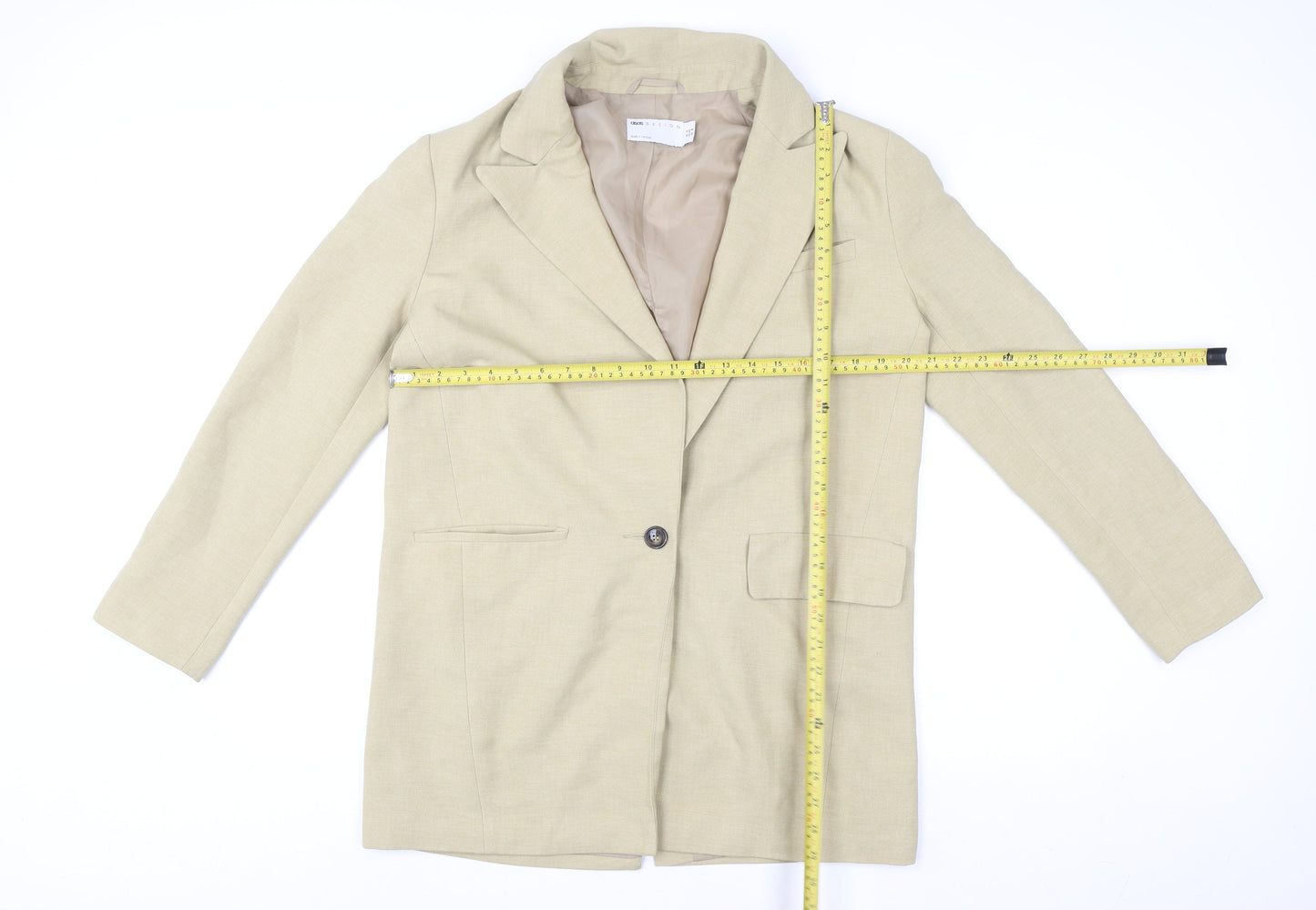 ASOS DESIGN Women Beige Blazer Jacket UK 12 Regular Fit Single-Breasted