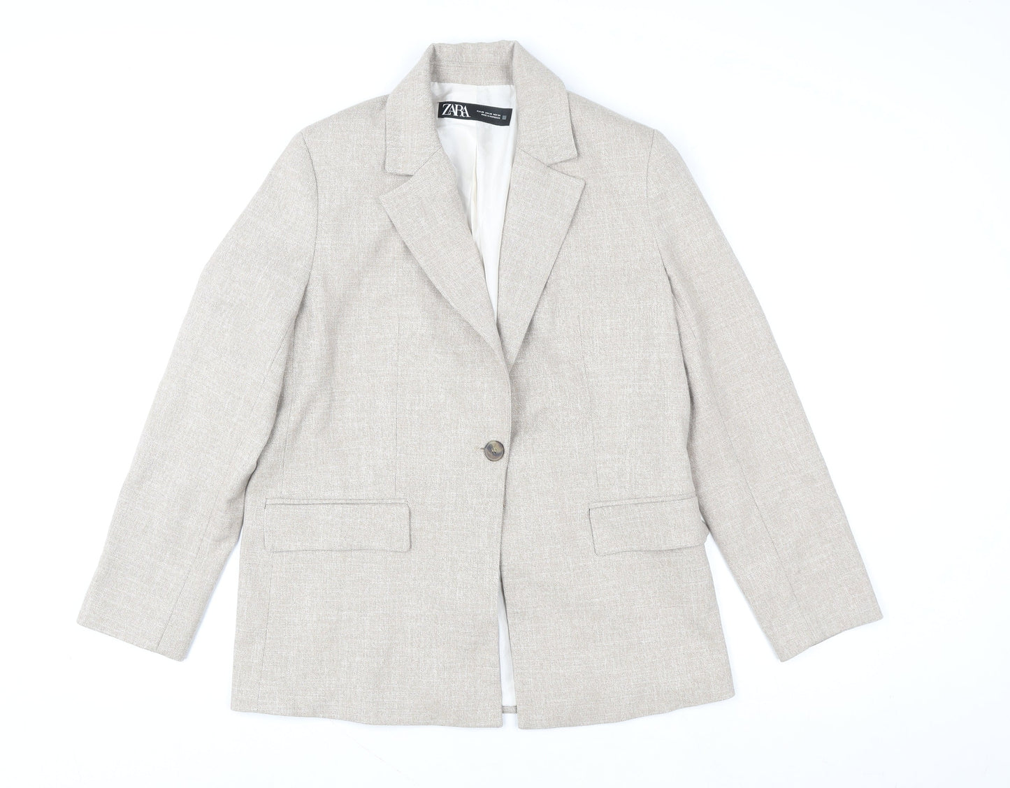 Zara Women Beige XS Single-Breasted Linen Blend Blazer Jacket