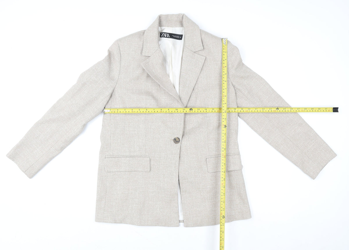 Zara Women Beige XS Single-Breasted Linen Blend Blazer Jacket