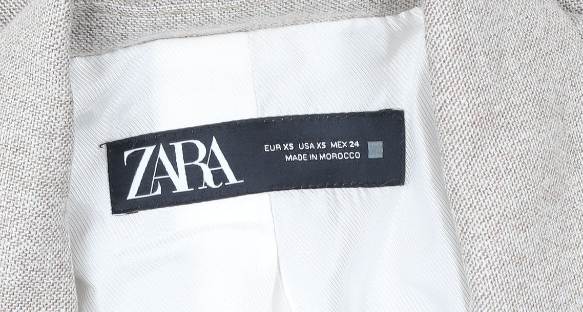 Zara Women Beige XS Single-Breasted Linen Blend Blazer Jacket