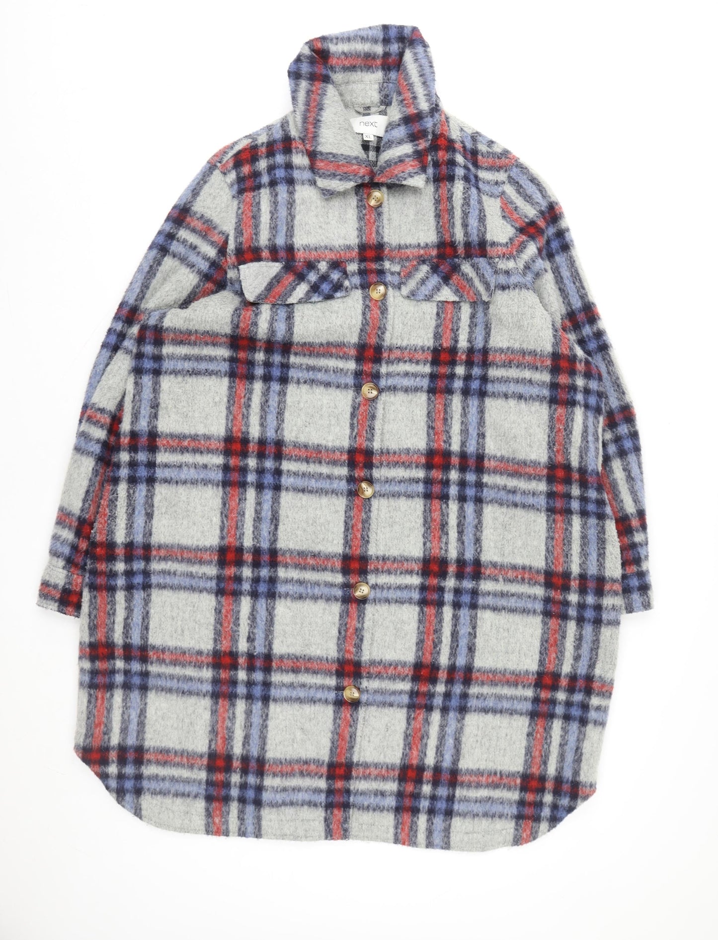 Next Men’s Grey Checked Wool Blend Long Coatigan XL