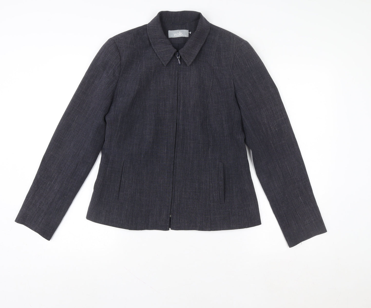Wallis Women Grey Zip Blazer Jacket Size 36 Regular Fit Formal