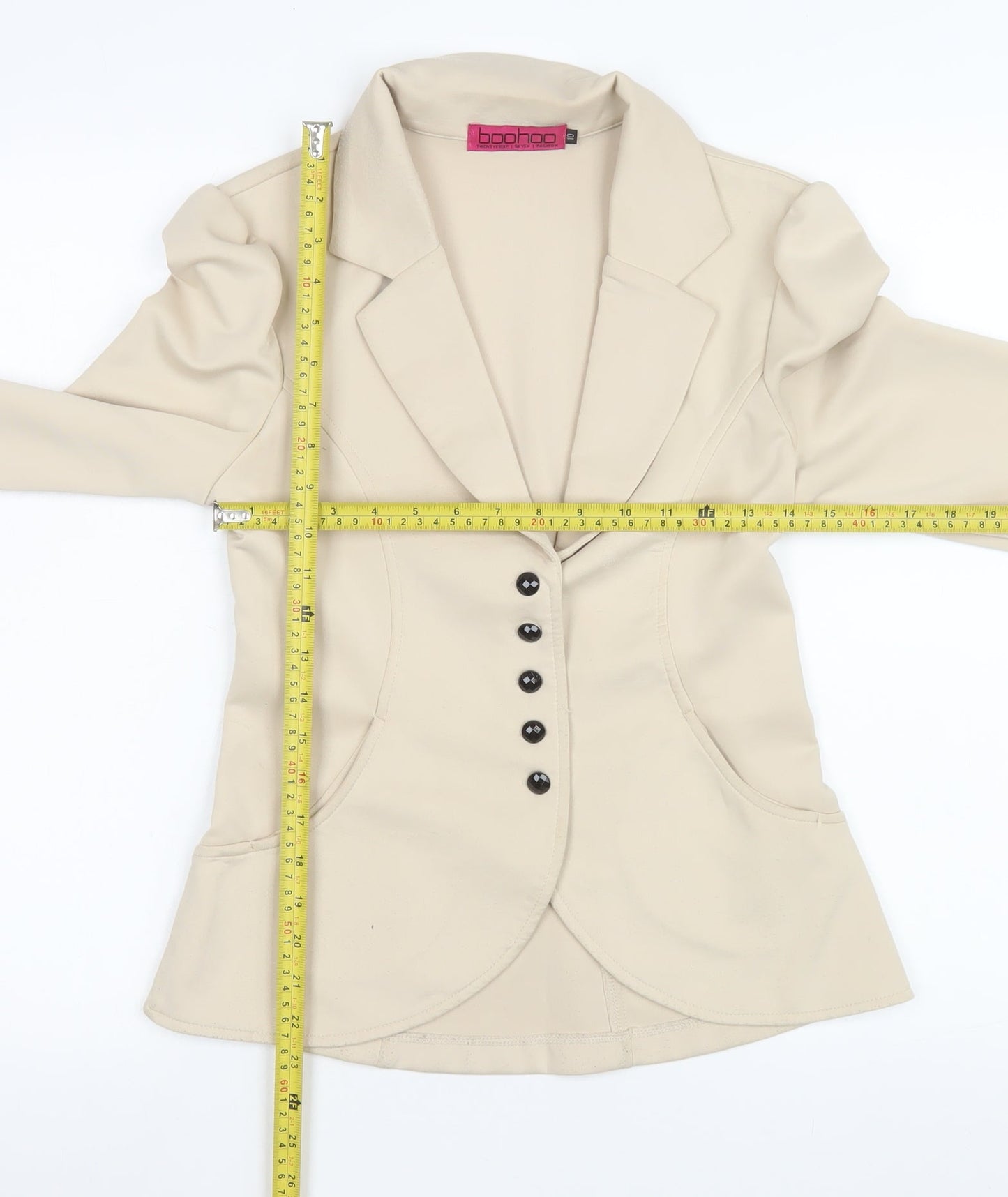 Boohoo Women’s Beige Tailored Blazer UK 10 Lightweight Stretch Jacket