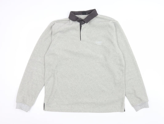 Cotton Traders Men's Grey Collared Henley Fleece Sweatshirt L