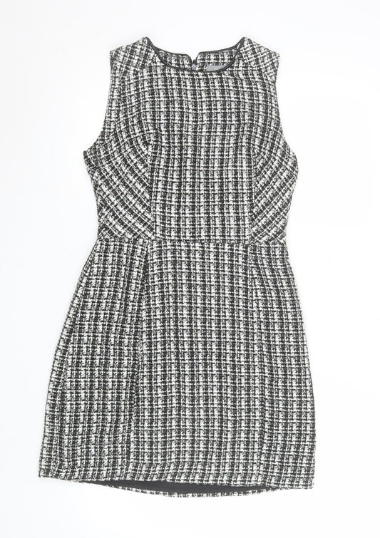 Oasis Women Black Check Sleeveless Shift Dress Size 10