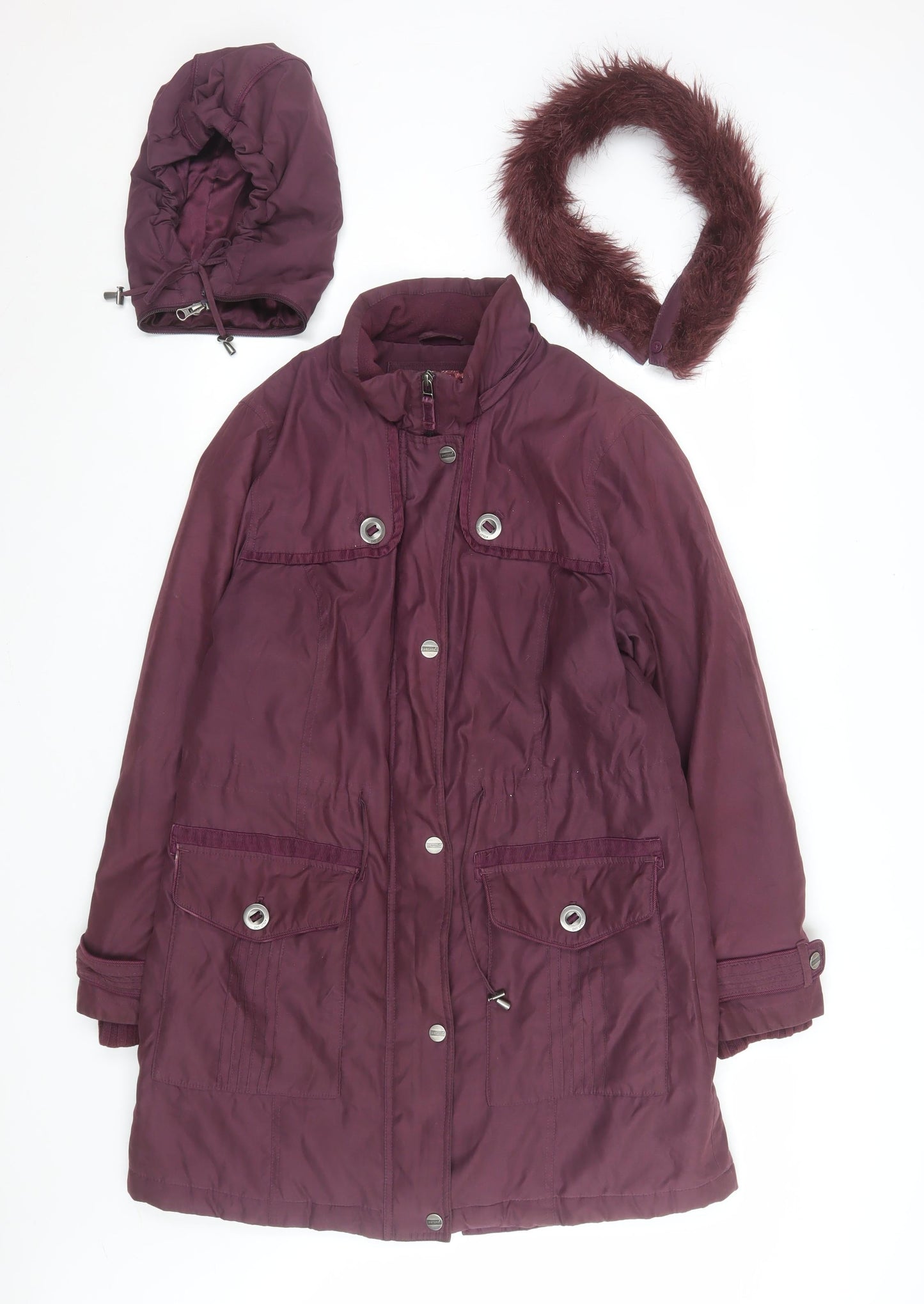 Marks and Spencer Women’s Purple Parka Coat M Long with Faux Fur Trim