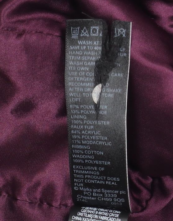 Marks and Spencer Women’s Purple Parka Coat M Long with Faux Fur Trim