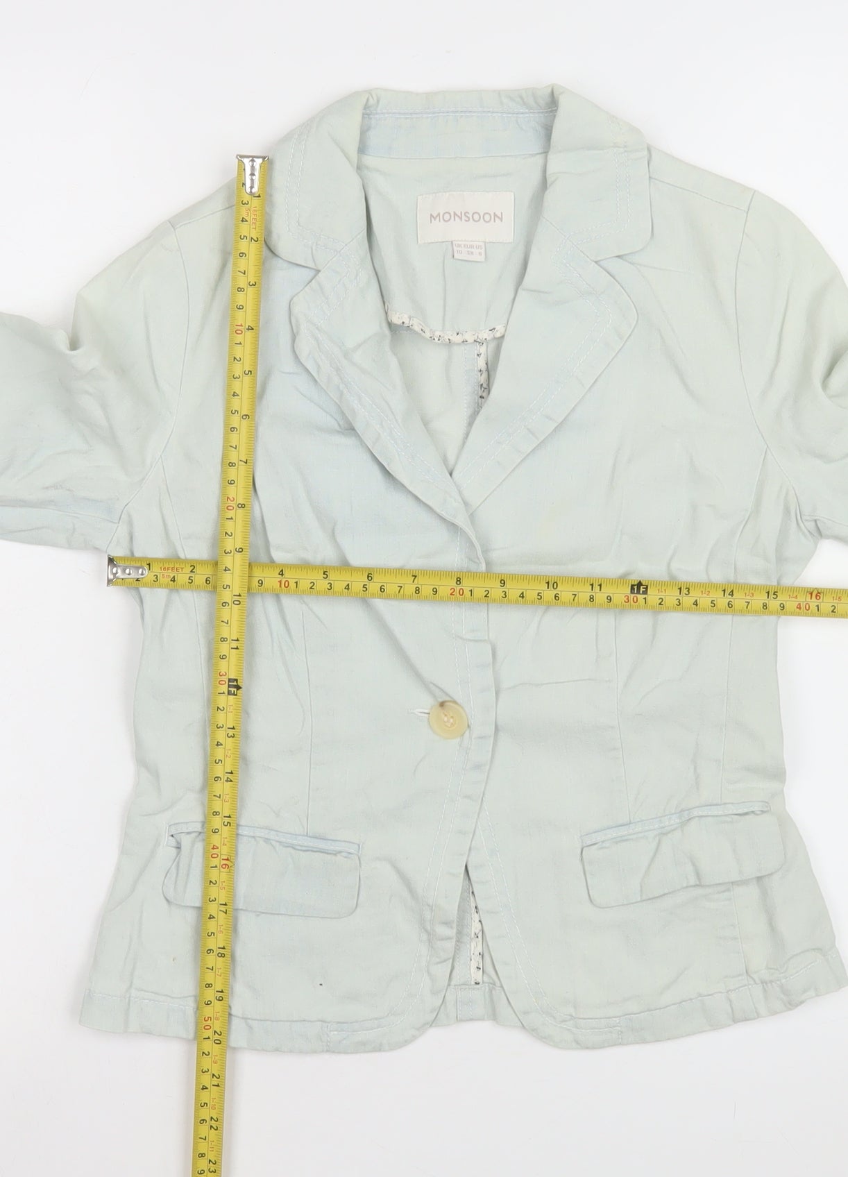Monsoon Women Blue Cotton Blouse Size 10 Long Sleeve Casual