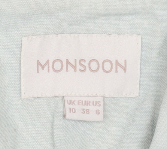 Monsoon Women Blue Cotton Blouse Size 10 Long Sleeve Casual