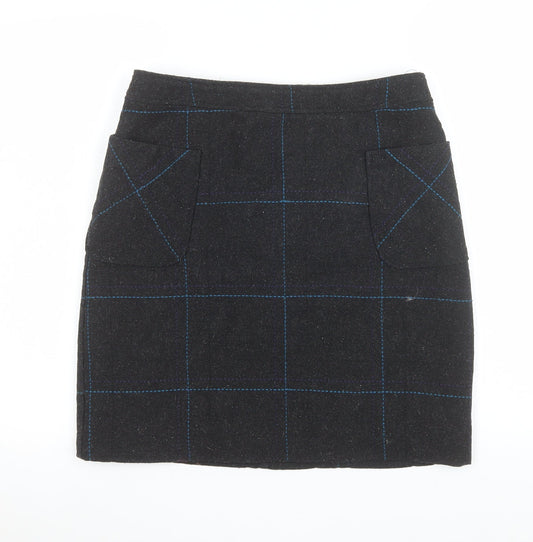 White Stuff Women Black Check Tweed Pencil Skirt Size 10