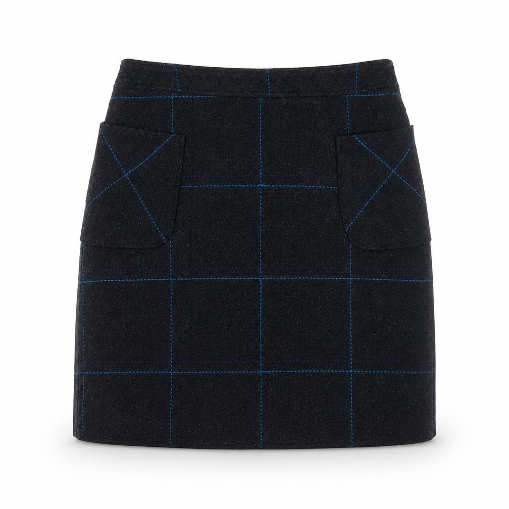 White Stuff Women Black Check Tweed Pencil Skirt Size 10