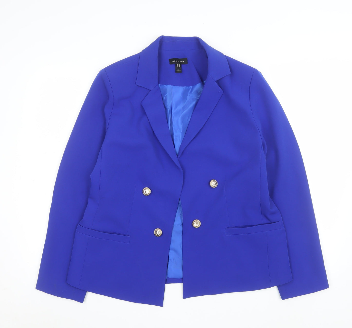 New Look Women Blue Double-Breasted Blazer UK 14 Tailored Jacket