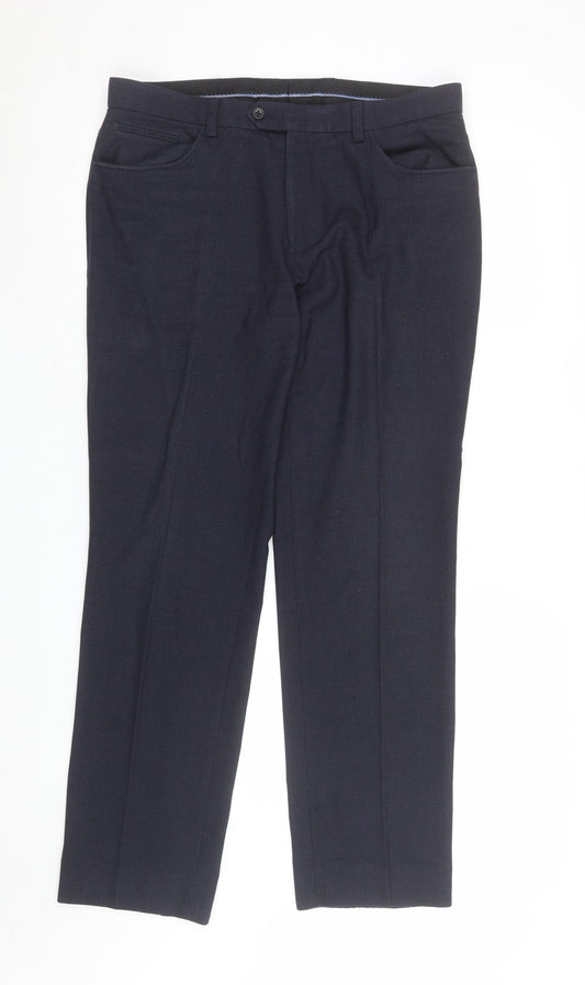 Next Men's Blue 34R Regular Fit Dress Pants Trousers