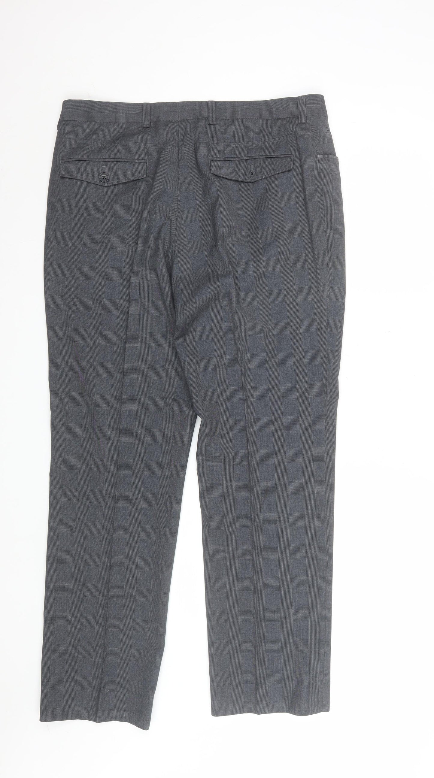 Next Men's Grey Check Dress Pants Trousers 34W 31L Regular Fit