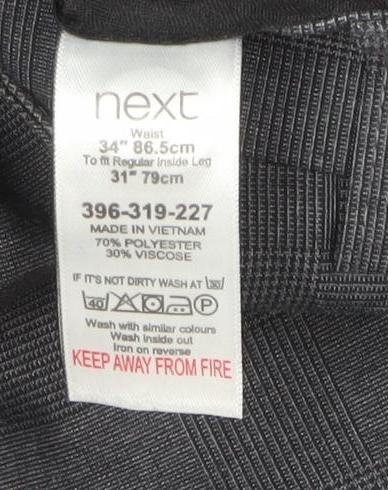 Next Men's Grey Check Dress Pants Trousers 34W 31L Regular Fit