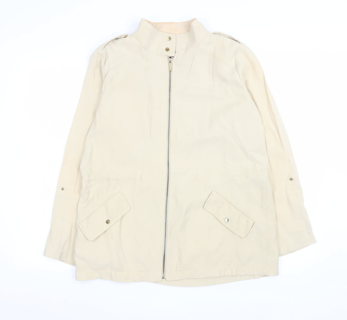Zara Women Beige Cotton Blend Mid-Length Basic Jacket Size 12