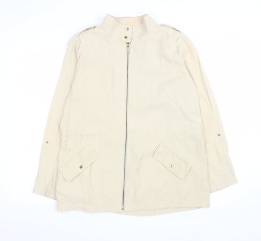 Zara Women Beige Cotton Blend Mid-Length Basic Jacket Size 12
