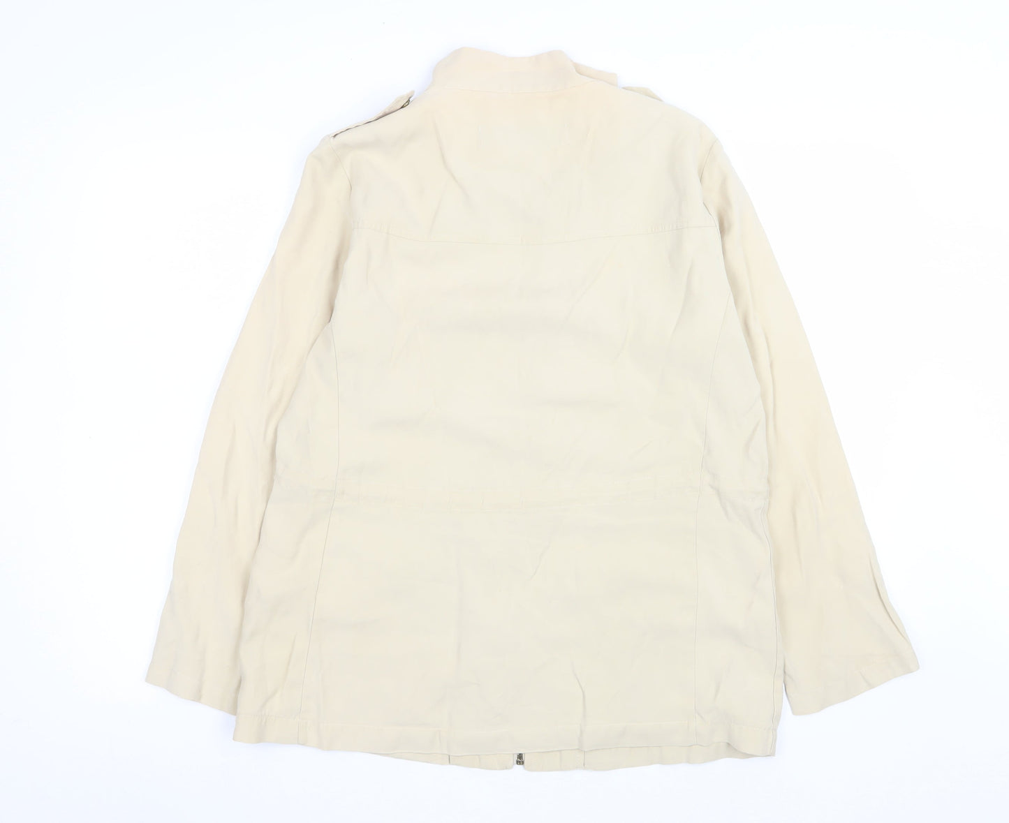 Zara Women Beige Cotton Blend Mid-Length Basic Jacket Size 12