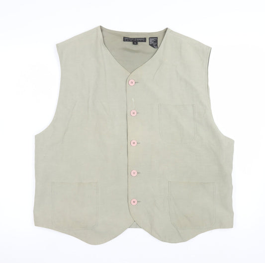 Arnold Zimberg Women Beige Silk Linen Waistcoat XL Classic Style
