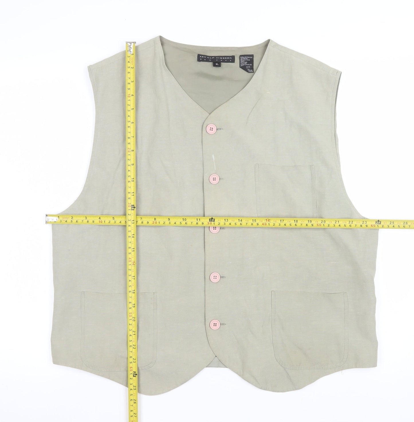 Arnold Zimberg Women Beige Silk Linen Waistcoat XL Classic Style