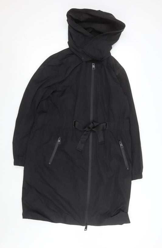 F&F Women’s Black Hooded Belted Parka Coat Size 8