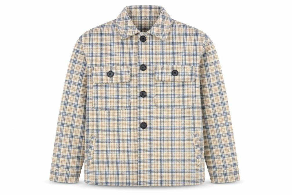 Motel Unisex Beige Check Flannel Button Jacket XS