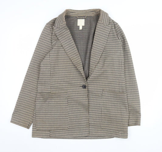 H&M Women’s Brown Houndstooth Blazer UK 14 Regular Fit Jacket