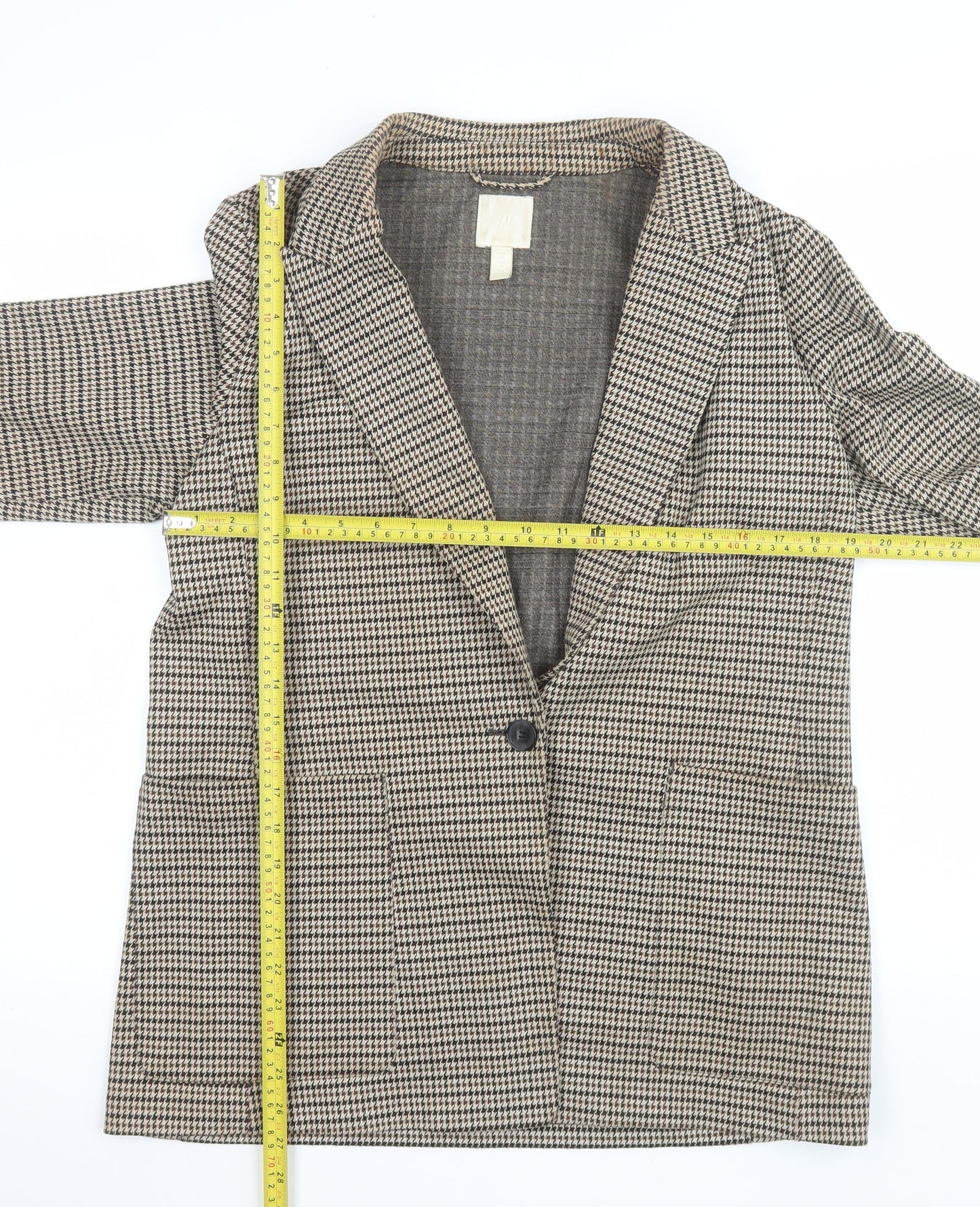 H&M Women’s Brown Houndstooth Blazer UK 14 Regular Fit Jacket
