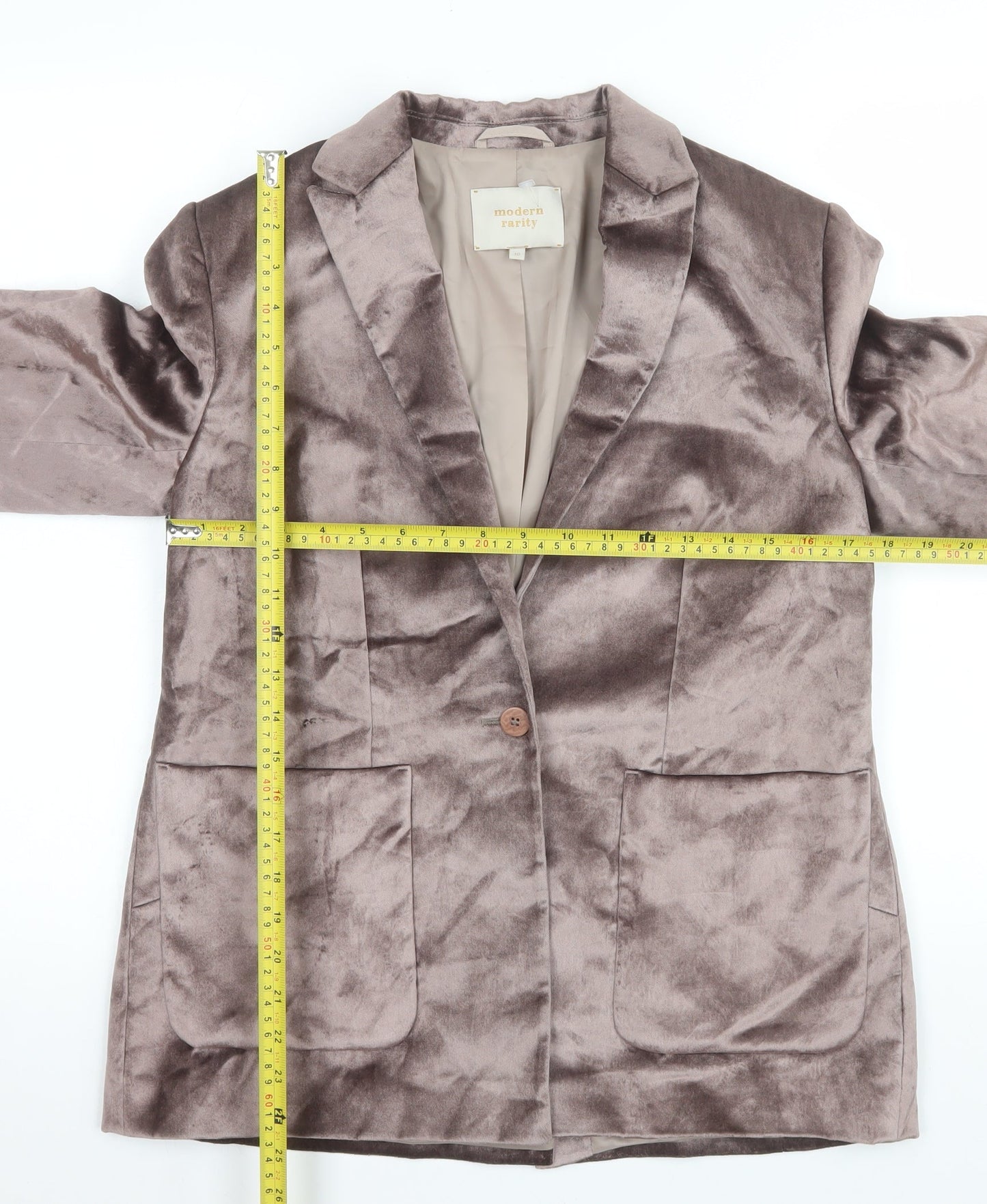 Modern Rarity Womens Brown Velvet Blazer Size 10 Single Breasted