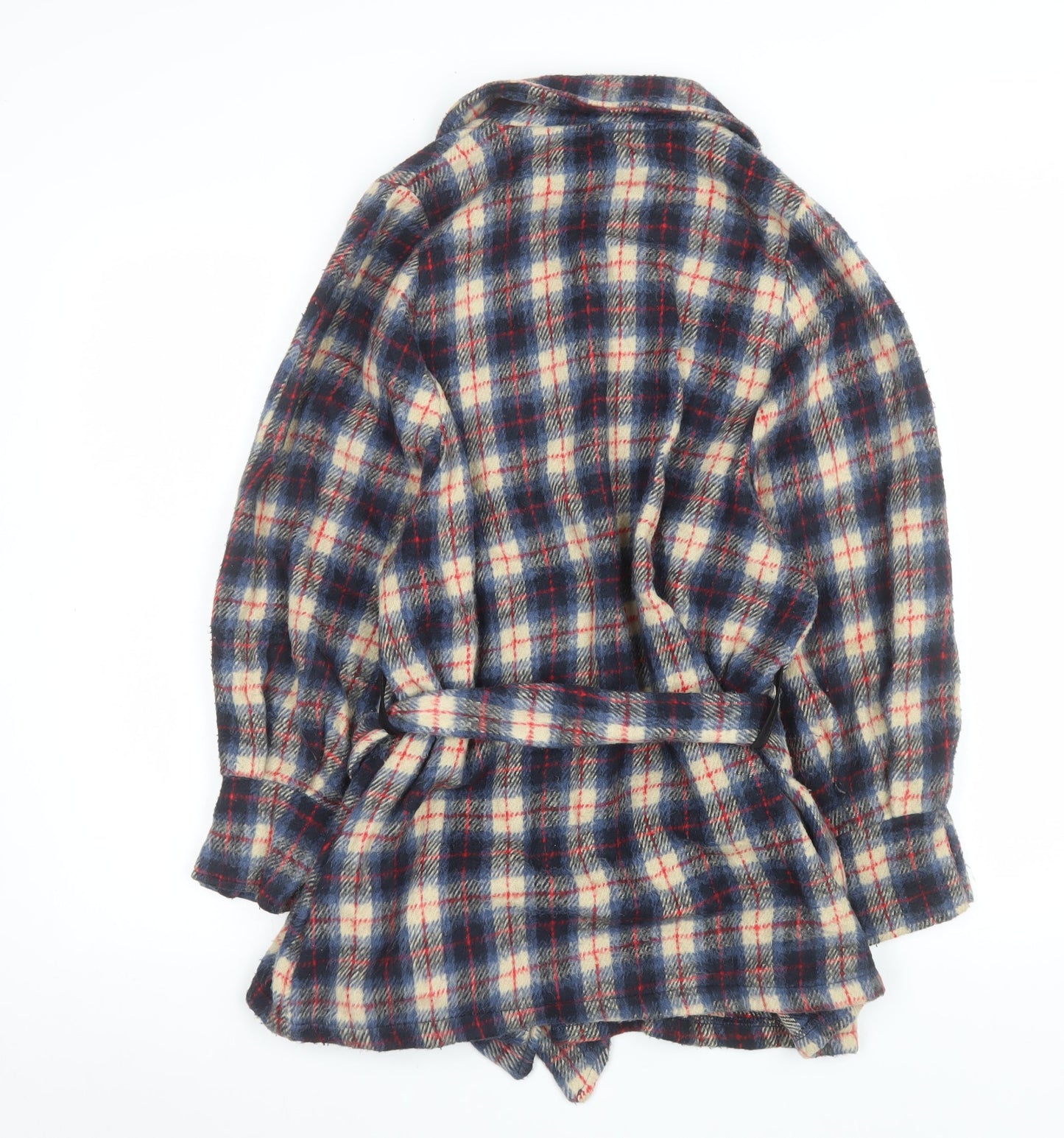Nasty Gal Women's Blue Check Belted Flannel Jacket Size 8
