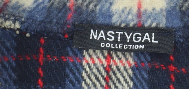 Nasty Gal Women's Blue Check Belted Flannel Jacket Size 8
