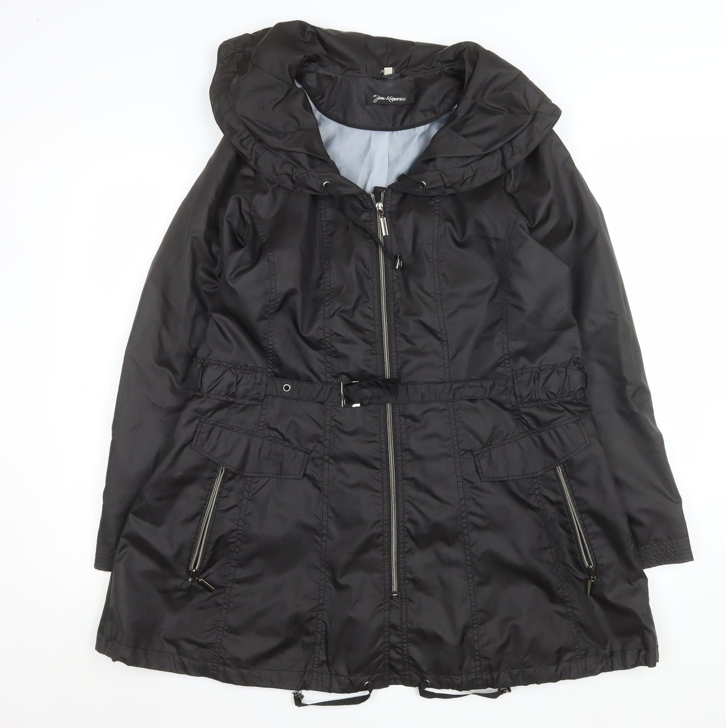 Jan Kuiperus Womens Black Size 12 Hooded Belted Parka Coat