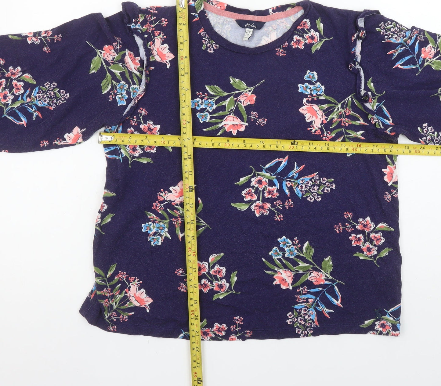 Joules Womens Blue Floral Ruffle Long Sleeve Tunic Blouse Size 10