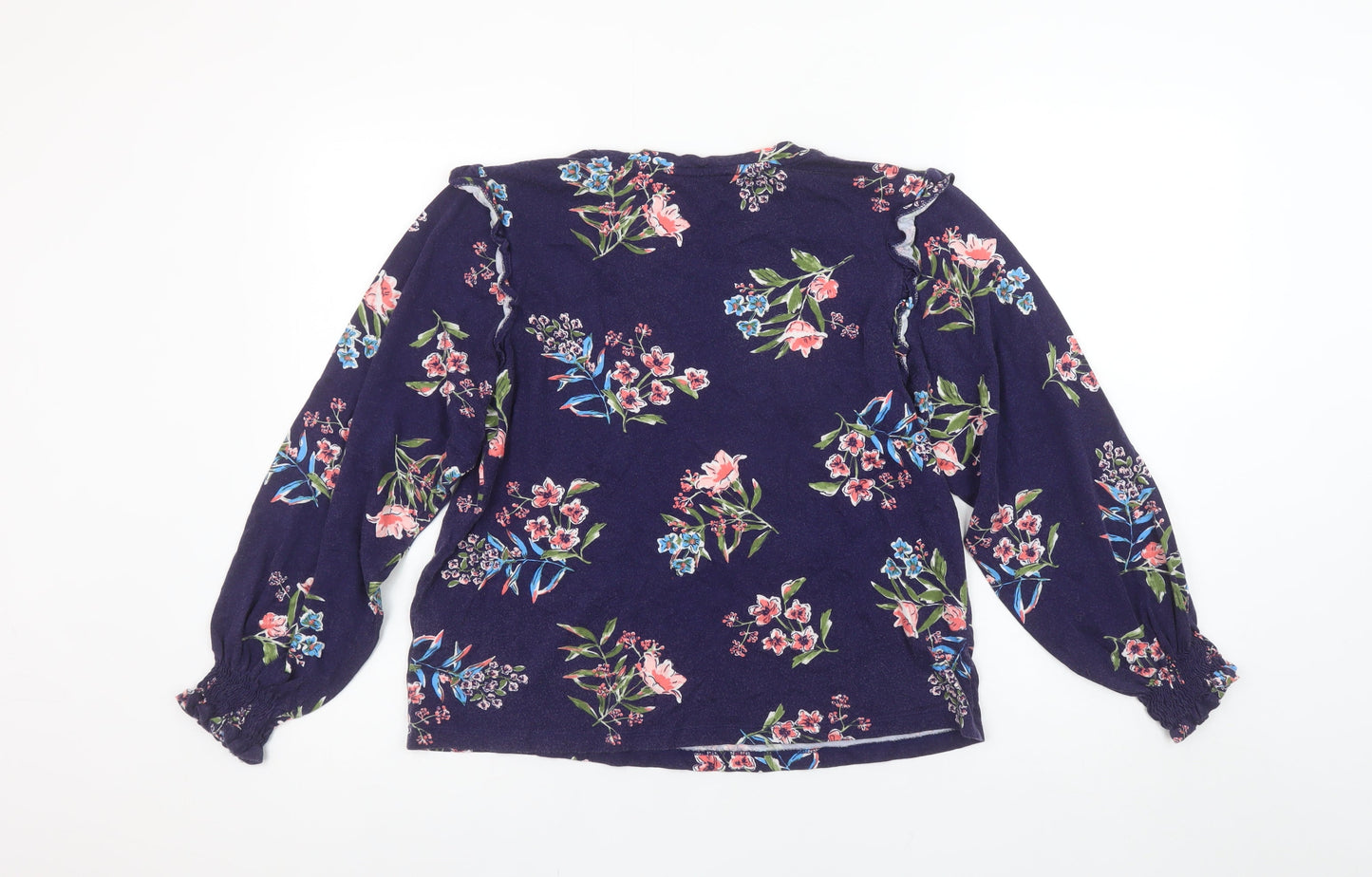 Joules Womens Blue Floral Ruffle Long Sleeve Tunic Blouse Size 10