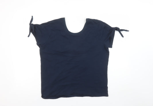 Marks and Spencer Womens Navy Blue Short Sleeve Bow Tie Cotton Top UK 12