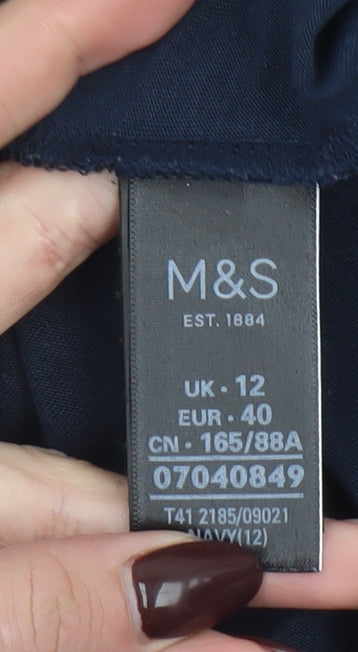 Marks and Spencer Womens Navy Blue Short Sleeve Bow Tie Cotton Top UK 12