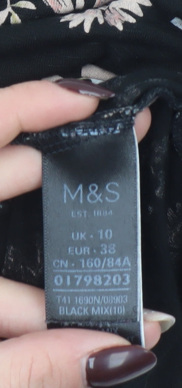 Marks and Spencer Womens Black Floral Tunic Blouse Size 10
