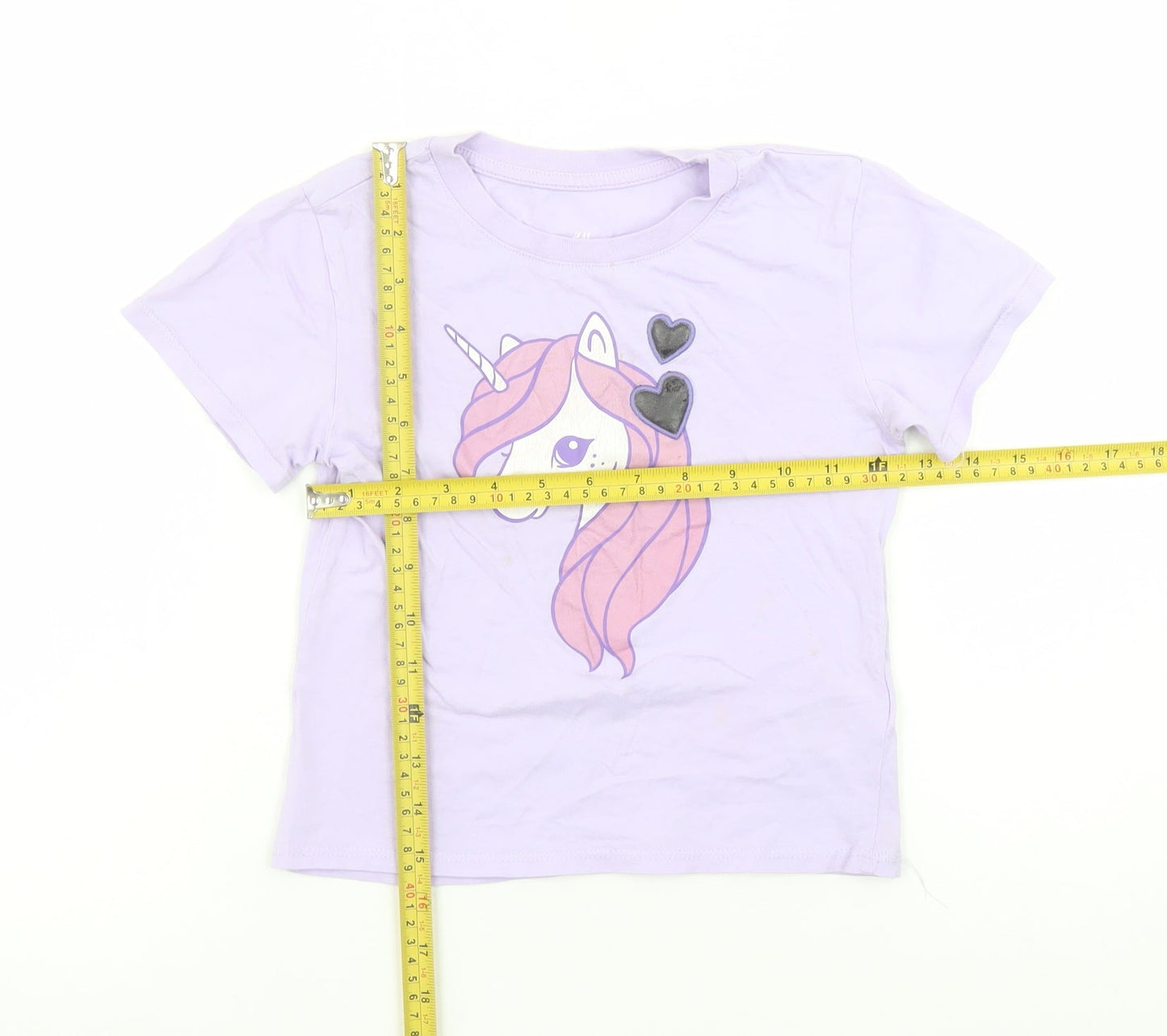 H&M Girls Purple Unicorn Graphic T-Shirt 4-6 Years Short Sleeve Cotton