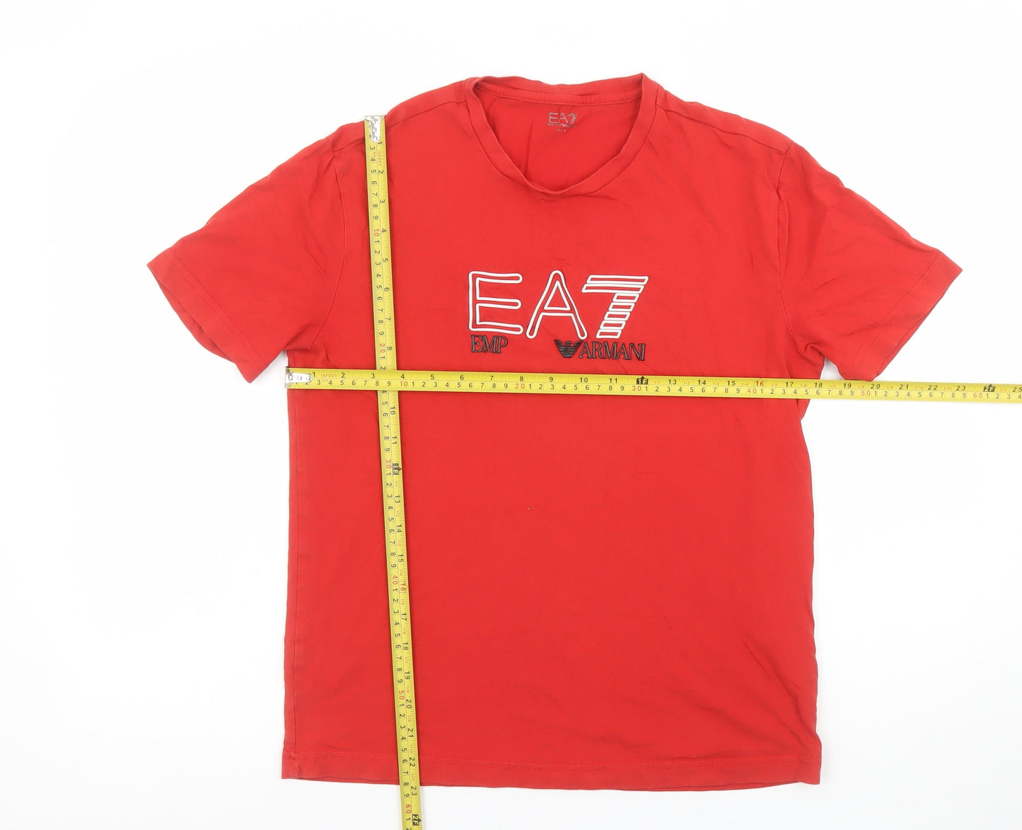Emporio Armani EA7 Men's Red Short Sleeve Cotton Logo T-Shirt Size S