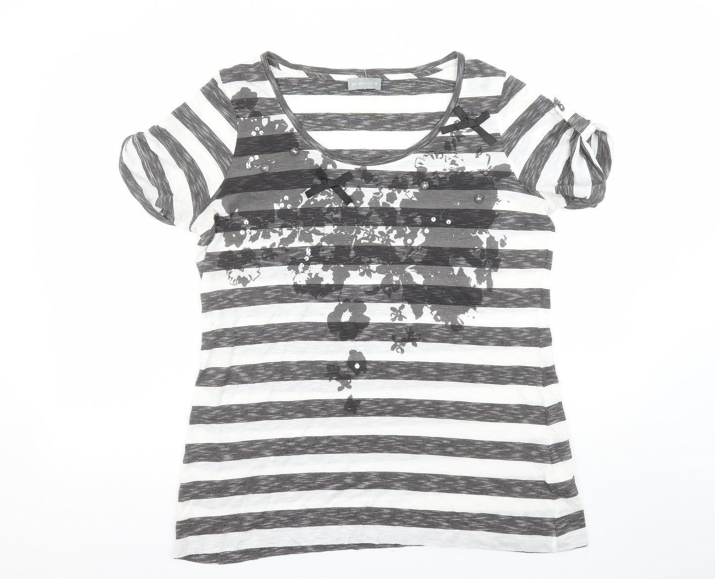 Marks and Spencer Women’s Grey Striped Floral Sequin T-Shirt Size 16