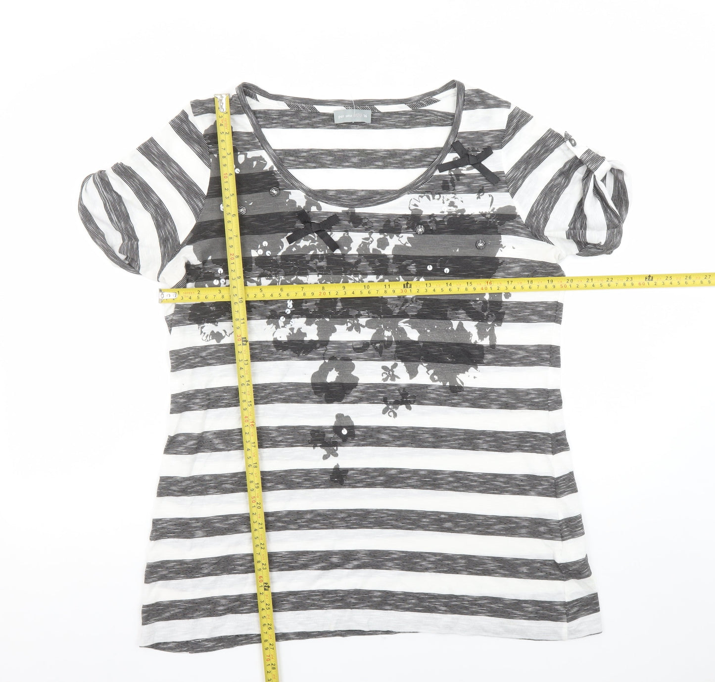 Marks and Spencer Women’s Grey Striped Floral Sequin T-Shirt Size 16