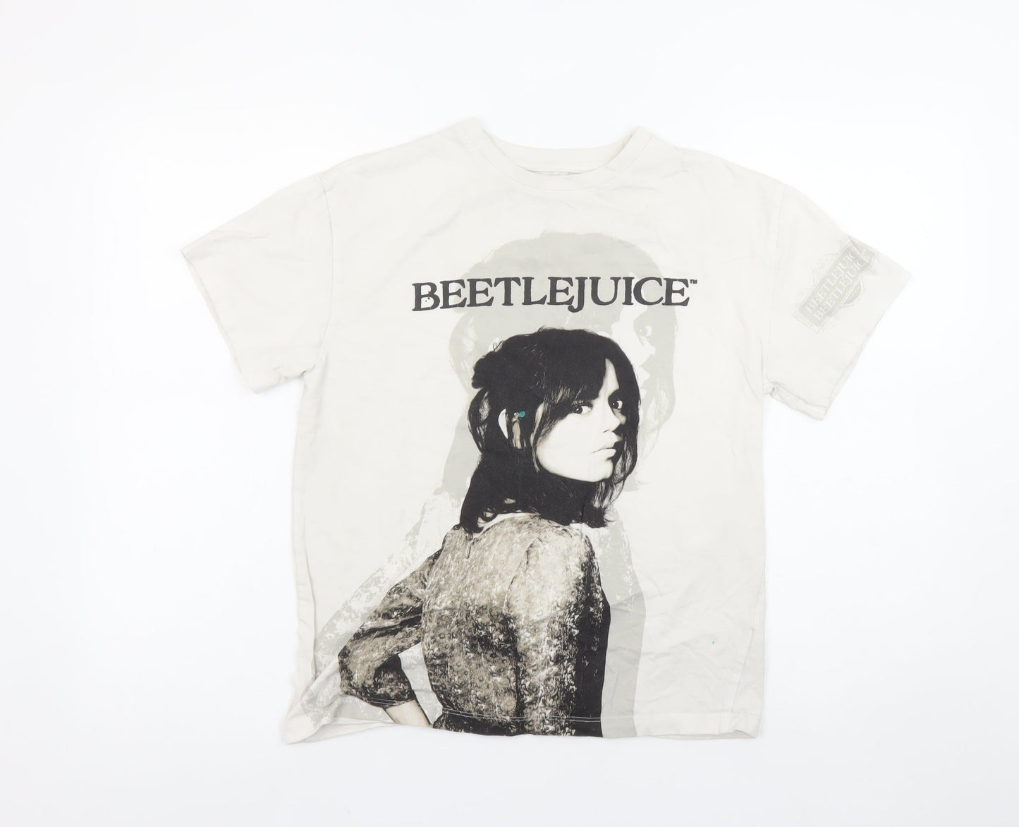Primark Girls Beige Beetlejuice Graphic T-Shirt 12-13 Years 158cm